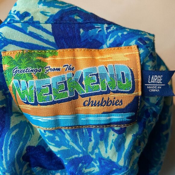 Chubbies Weekend Men L Monkey Button Front Shirt Short Sleeve Blue Novelty Trave - Picture 4 of 9